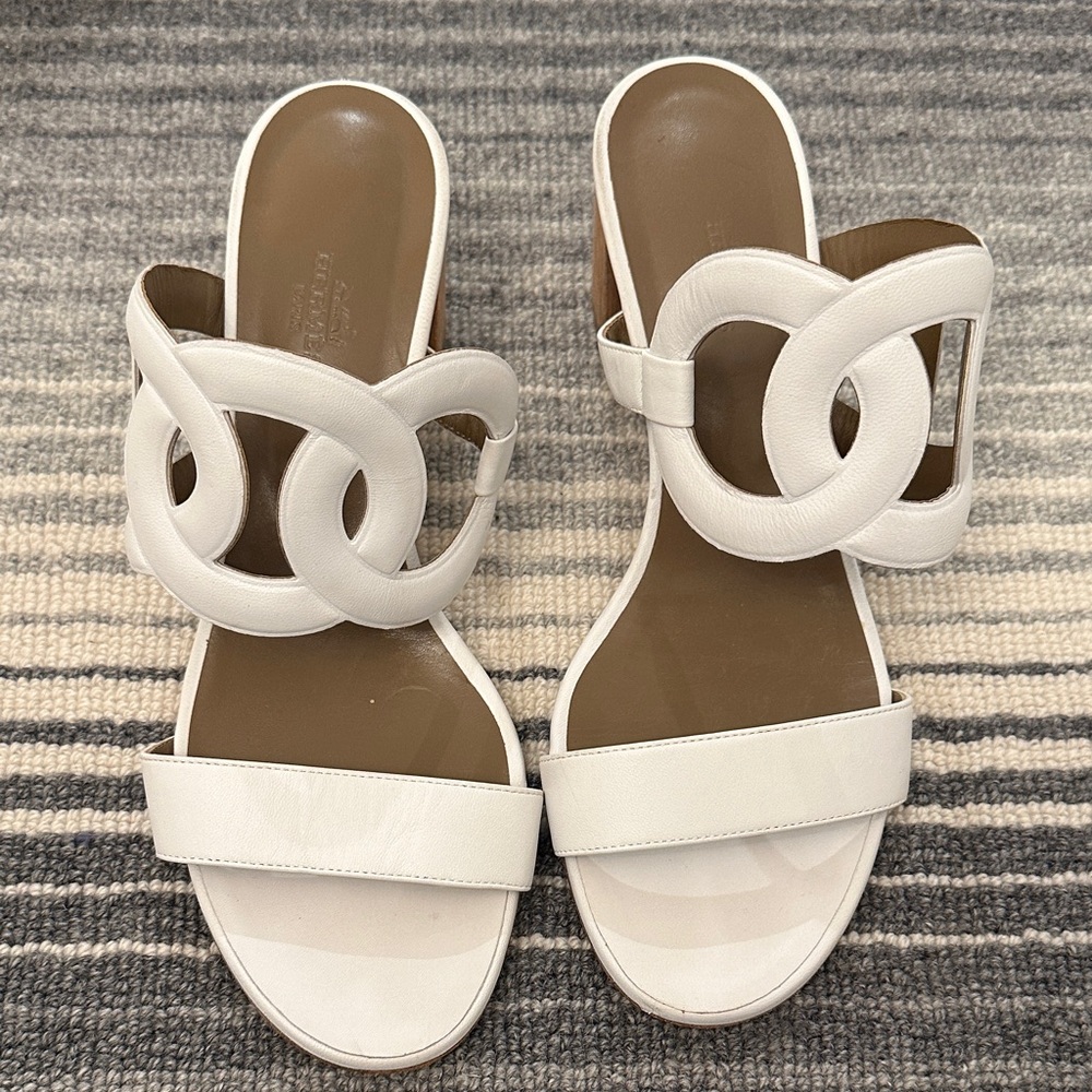 Hermes White Leather Sandals. “Bikini” Sandals. 39.5